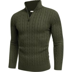 image:imageCOOFANDY Mens Quarter Zip Sweater Slim Fit Casual Knitted Turtleneck Pullover Mock Neck Polo SweaterDark Army Green