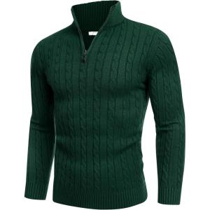 image:imageCOOFANDY Mens Quarter Zip Sweater Slim Fit Casual Knitted Turtleneck Pullover Mock Neck Polo SweaterDark Green
