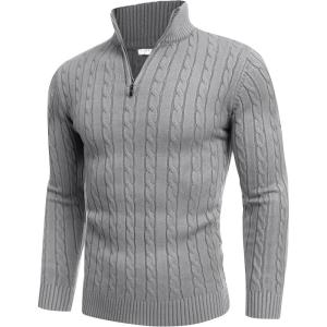 image:imageCOOFANDY Mens Quarter Zip Sweater Slim Fit Casual Knitted Turtleneck Pullover Mock Neck Polo SweaterGrey