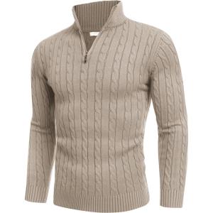 image:imageCOOFANDY Mens Quarter Zip Sweater Slim Fit Casual Knitted Turtleneck Pullover Mock Neck Polo SweaterKhaki