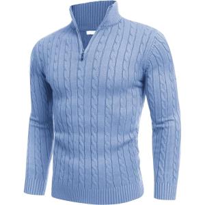 image:imageCOOFANDY Mens Quarter Zip Sweater Slim Fit Casual Knitted Turtleneck Pullover Mock Neck Polo SweaterLight Blue
