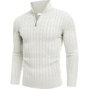 image:imageCOOFANDY Mens Quarter Zip Sweater Slim Fit Casual Knitted Turtleneck Pullover Mock Neck Polo SweaterWhite
