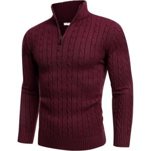 image:imageCOOFANDY Mens Quarter Zip Sweater Slim Fit Casual Knitted Turtleneck Pullover Mock Neck Polo SweaterWine Red