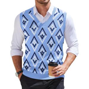 image:imageCOOFANDY Mens Sweater Vest V Neck Sleeveless Sweater Slim Fit Casual Knitted Vest SweatersArgyle Blue