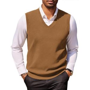 image:imageCOOFANDY Mens Sweater Vest V Neck Sleeveless Sweater Slim Fit Casual Knitted Vest SweatersBrown