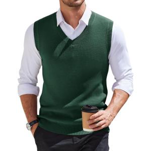 image:imageCOOFANDY Mens Sweater Vest V Neck Sleeveless Sweater Slim Fit Casual Knitted Vest SweatersGreen