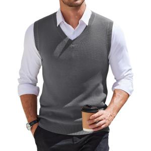 image:imageCOOFANDY Mens Sweater Vest V Neck Sleeveless Sweater Slim Fit Casual Knitted Vest SweatersGrey