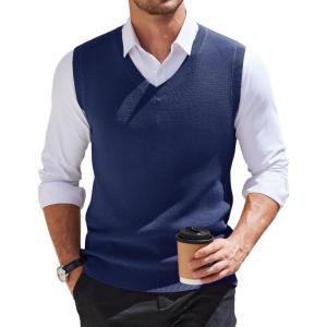 image:imageCOOFANDY Mens Sweater Vest V Neck Sleeveless Sweater Slim Fit Casual Knitted Vest SweatersNavy Blue