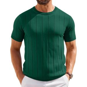 image:imageCOOFANDY Mens TShirts Short Sleeve Crewneck Knit Shirts Summer Ribbed Textured Tee ShirtsB Deep Green