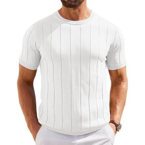 image:imageCOOFANDY Mens TShirts Short Sleeve Crewneck Knit Shirts Summer Ribbed Textured Tee ShirtsB White