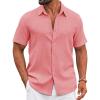 image:imageCOOFANDY Mens Casual Button Down Shirts Short Sleeve Textured Summer Beach ShirtChampagne Pink