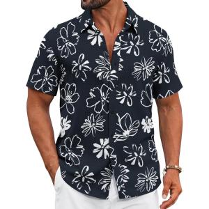 image:imageCOOFANDY Mens Casual Button Down Shirts Short Sleeve Textured Summer Beach ShirtBlack Floral