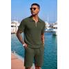 image:imageCOOFANDY Mens 2 Piece Set Summer Beach Vacation Outfits Quarter Zip Polo Shirt and Shorts SetsArmy Green