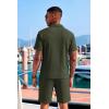 image:imageCOOFANDY Mens 2 Piece Set Summer Beach Vacation Outfits Quarter Zip Polo Shirt and Shorts SetsArmy Green