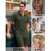 image:imageCOOFANDY Mens 2 Piece Set Summer Beach Vacation Outfits Quarter Zip Polo Shirt and Shorts SetsArmy Green