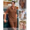 image:imageCOOFANDY Mens 2 Piece Set Summer Beach Vacation Outfits Quarter Zip Polo Shirt and Shorts SetsBrown
