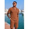 image:imageCOOFANDY Mens 2 Piece Set Summer Beach Vacation Outfits Quarter Zip Polo Shirt and Shorts SetsBrown