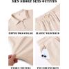 image:imageCOOFANDY Mens 2 Piece Set Summer Beach Vacation Outfits Quarter Zip Polo Shirt and Shorts SetsCream