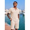 image:imageCOOFANDY Mens 2 Piece Set Summer Beach Vacation Outfits Quarter Zip Polo Shirt and Shorts SetsCream