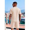 image:imageCOOFANDY Mens 2 Piece Set Summer Beach Vacation Outfits Quarter Zip Polo Shirt and Shorts SetsCream