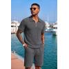 image:imageCOOFANDY Mens 2 Piece Set Summer Beach Vacation Outfits Quarter Zip Polo Shirt and Shorts SetsDark Gray