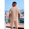 image:imageCOOFANDY Mens 2 Piece Set Summer Beach Vacation Outfits Quarter Zip Polo Shirt and Shorts SetsKhaki