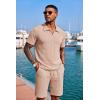 image:imageCOOFANDY Mens 2 Piece Set Summer Beach Vacation Outfits Quarter Zip Polo Shirt and Shorts SetsKhaki