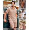 image:imageCOOFANDY Mens 2 Piece Set Summer Beach Vacation Outfits Quarter Zip Polo Shirt and Shorts SetsKhaki