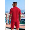 image:imageCOOFANDY Mens 2 Piece Set Summer Beach Vacation Outfits Quarter Zip Polo Shirt and Shorts SetsRed