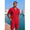 image:imageCOOFANDY Mens 2 Piece Set Summer Beach Vacation Outfits Quarter Zip Polo Shirt and Shorts SetsRed