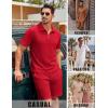 image:imageCOOFANDY Mens 2 Piece Set Summer Beach Vacation Outfits Quarter Zip Polo Shirt and Shorts SetsRed