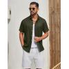 image:imageCOOFANDY Mens Button Down Shirt Short Sleeve Casual Shirts Linen Textured Summer Beach ShirtsArmy Green
