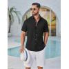 image:imageCOOFANDY Mens Button Down Shirt Short Sleeve Casual Shirts Linen Textured Summer Beach ShirtsBlack