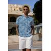 image:imageCOOFANDY Mens Casual Henley Shirt Band Collar Short Sleeve Shirt Summer Beach Hippie TShirtBlue Palm Leaf