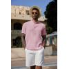 image:imageCOOFANDY Mens Casual Henley Shirt Band Collar Short Sleeve Shirt Summer Beach Hippie TShirtLight Pink