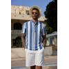 image:imageCOOFANDY Mens Casual Henley Shirt Band Collar Short Sleeve Shirt Summer Beach Hippie TShirtStripewhite  Blue