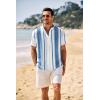 image:imageCOOFANDY Mens Casual Henley Shirt Band Collar Short Sleeve Shirt Summer Beach Hippie TShirtStripewhite  Lake Blue