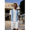 image:imageCOOFANDY Mens Casual Henley Shirt Band Collar Short Sleeve Shirt Summer Beach Hippie TShirtStripewhite  Lake Blue