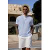 image:imageCOOFANDY Mens Casual Henley Shirt Band Collar Short Sleeve Shirt Summer Beach Hippie TShirtStripewhite  Light Blue
