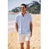 image:imageCOOFANDY Mens Casual Henley Shirt Band Collar Short Sleeve Shirt Summer Beach Hippie TShirtStripewhite  Light Blue