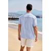 image:imageCOOFANDY Mens Casual Henley Shirt Band Collar Short Sleeve Shirt Summer Beach Hippie TShirtStripewhite  Light Blue