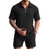 image:imageCOOFANDY Mens 2 Piece Set Summer Beach Vacation Outfits Quarter Zip Polo Shirt and Shorts Sets1black