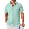 image:imageCOOFANDY Mens Button Down Shirt Short Sleeve Casual Shirts Linen Textured Summer Beach ShirtsSage Green