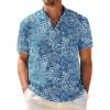 image:imageCOOFANDY Mens Casual Henley Shirt Band Collar Short Sleeve Shirt Summer Beach Hippie TShirtBlue Palm Leaf