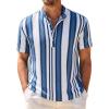 image:imageCOOFANDY Mens Casual Henley Shirt Band Collar Short Sleeve Shirt Summer Beach Hippie TShirtStripewhite  Blue