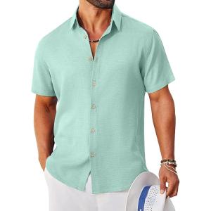image:imageCOOFANDY Mens Button Down Shirt Short Sleeve Casual Shirts Linen Textured Summer Beach ShirtsSage Green