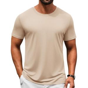image:imageCOOFANDY Mens TShirts Short Sleeve Crew Neck T Shirts Casual Classic Basic Tee ShirtsLight Khaki