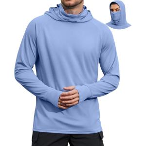 image:imageCOOFANDY Mens UPF 50 Sun Protection Hoodie with Mask Lightweight Long Sleeve SPF Fishing Shirts UV Hiking Running Rash GuardLight Blue