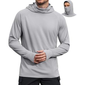 image:imageCOOFANDY Mens UPF 50 Sun Protection Hoodie with Mask Lightweight Long Sleeve SPF Fishing Shirts UV Hiking Running Rash GuardLight Gray