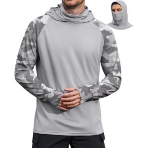 image:imageCOOFANDY Mens UPF 50 Sun Protection Hoodie with Mask Lightweight Long Sleeve SPF Fishing Shirts UV Hiking Running Rash GuardLight Gray Camouflage